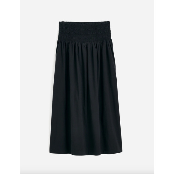 Madewell Smocked Waist Poplin Midi Skirt Cotton A Line Black Pockets XL NWT - Picture 6 of 15